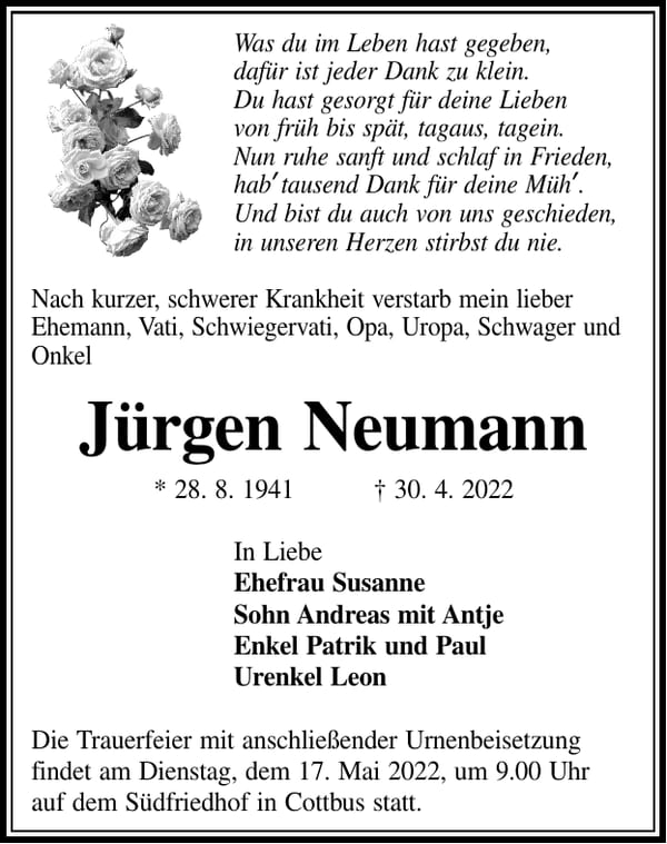 Traueranzeige Jürgen Neumann