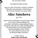 Danksagung Alice Saischowa, geb. Fritz