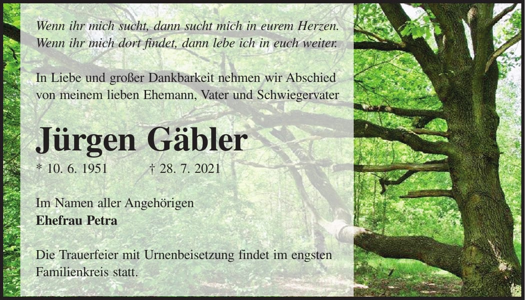 Traueranzeige Jürgen Gäbler