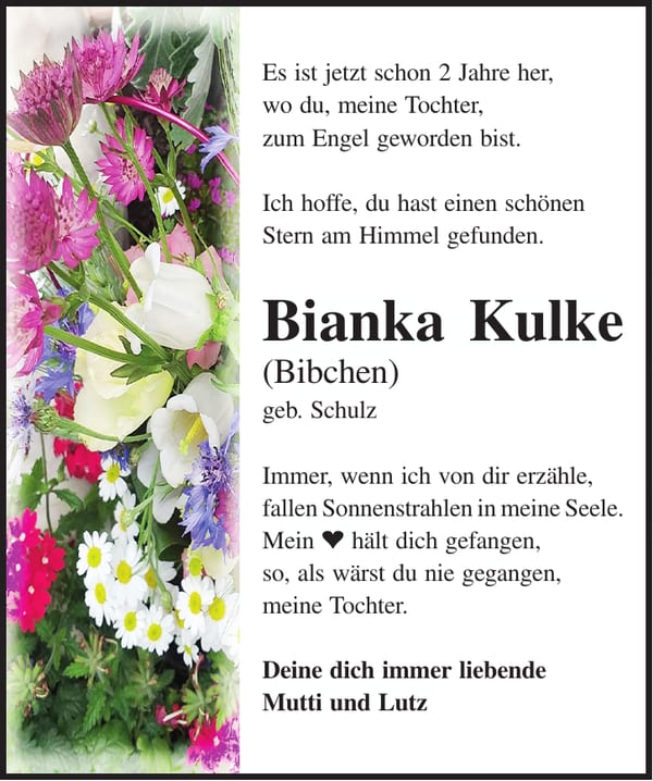 Jahresgedenken Bianka Kulke, geb. Schulz