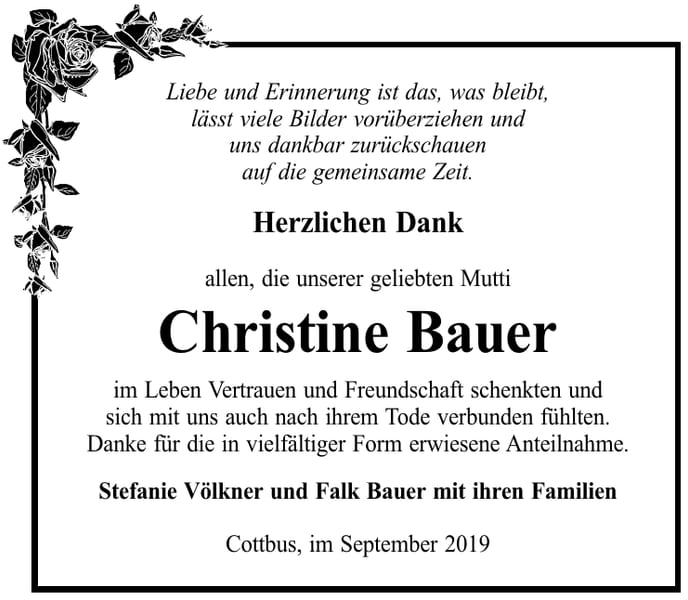 Traueranzeige Christine Bauer