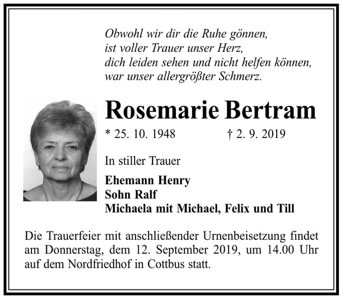 Traueranzeige Rosemarie Bertram