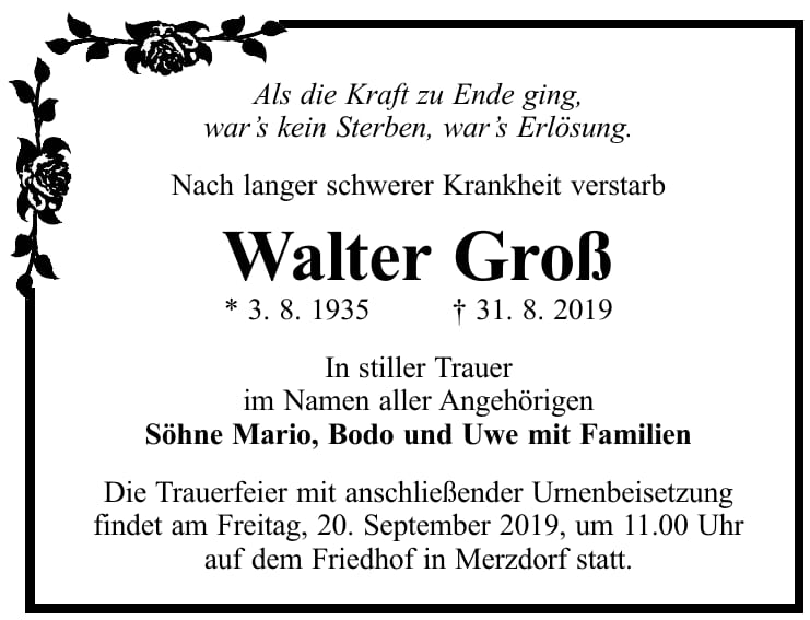Traueranzeige Walter Groß