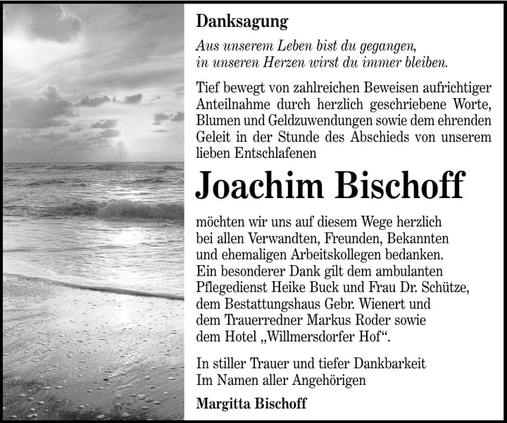 Danksagung Joachim Bischoff