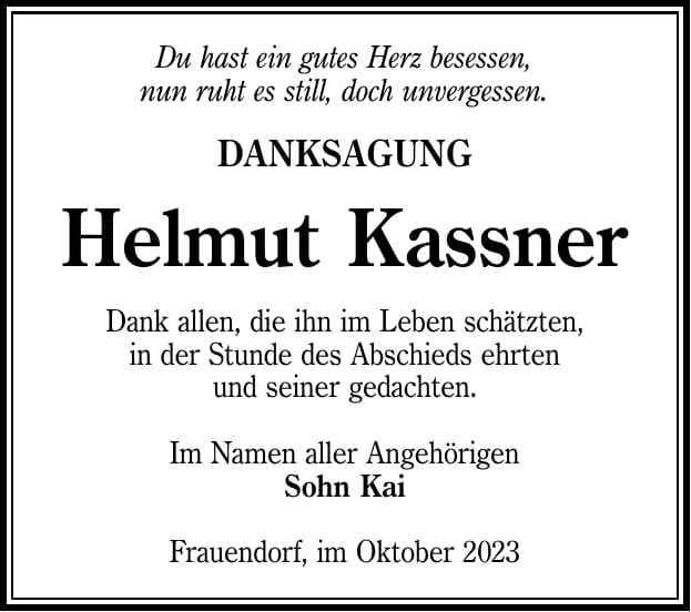 Danksagung Helmut Kassner