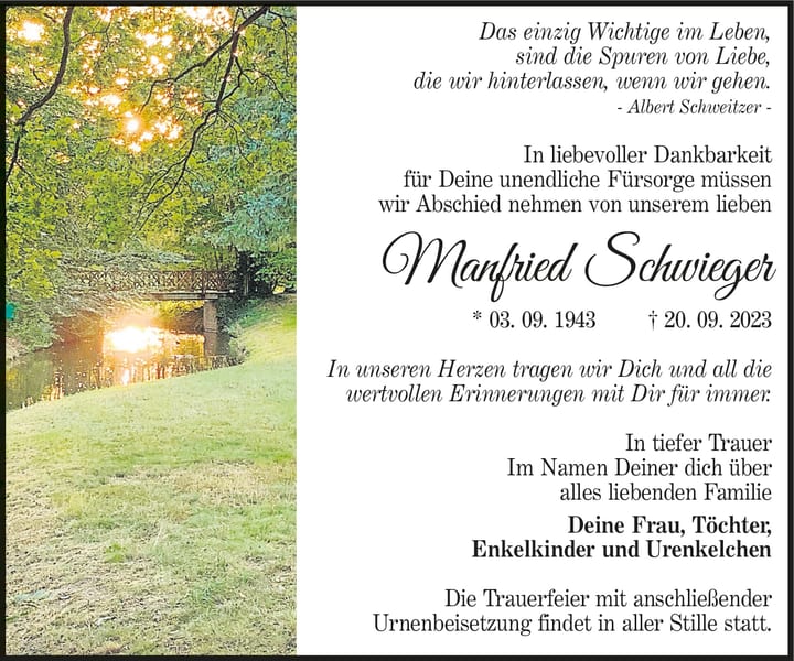 Traueranzeige Manfried Schwieger