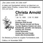 Traueranzeige Christa Arnold, geb. Bauer