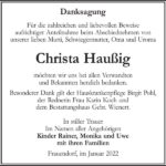 Danksagung Christa Haußig