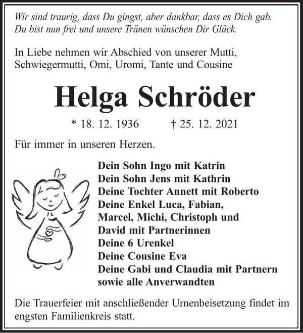Traueranzeige Helga Schröder
