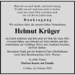 Danksagung Helmut Krüger