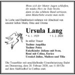Traueranzeige Ursula Lang