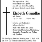 Traueranzeige Elsbeth Grundke, geb. Rantke
