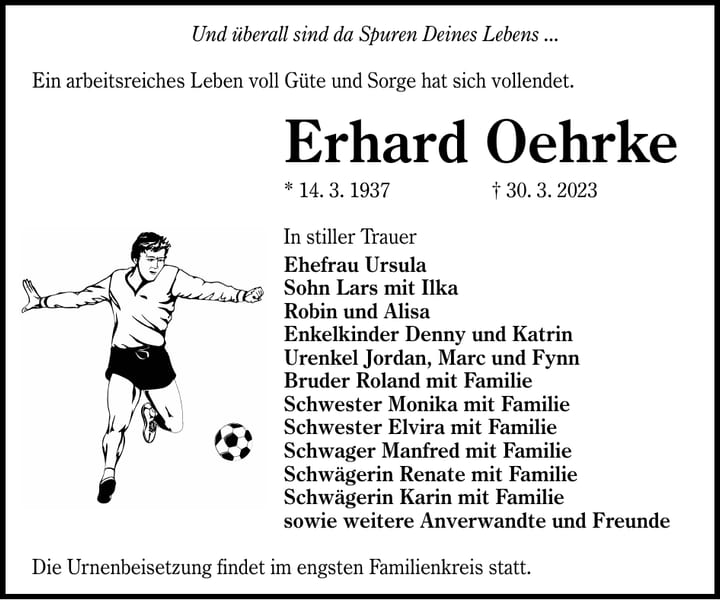 Traueranzeige Erhard Oehrke
