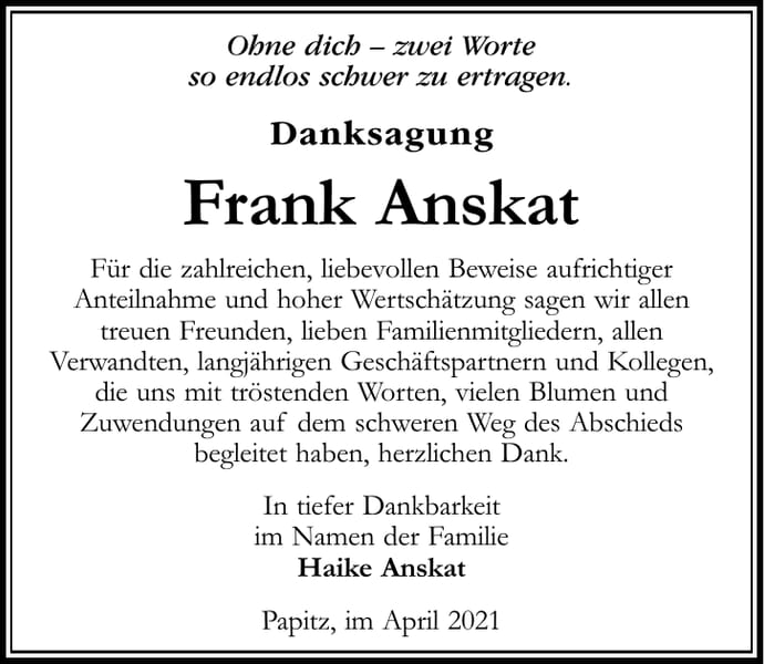 Danksagung Frank Anskat