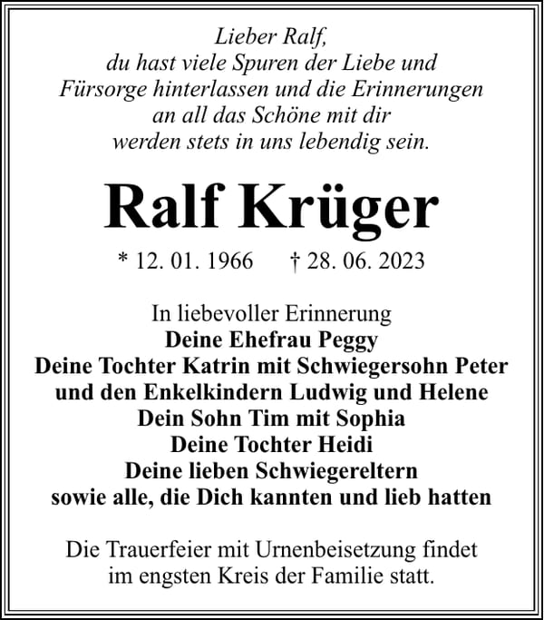 Traueranzeige Ralf Krüger