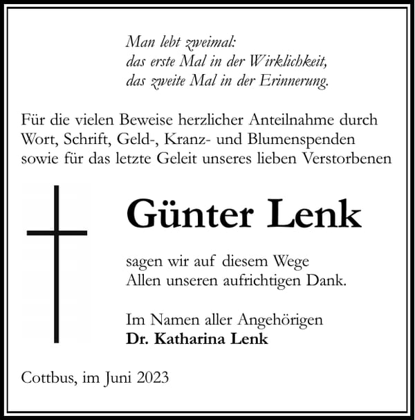 Danksagung Günter Lenk