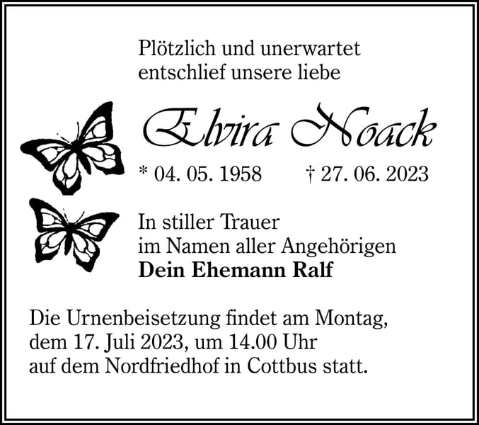 Traueranzeige Elvira Noack