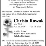 Traueranzeige Christa Roszak, geb. Wirth