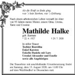 Traueranzeige Mathilde Halke, geb. Bartram