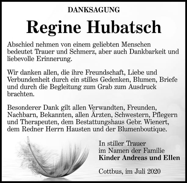 Danksagung Regine Hubatsch