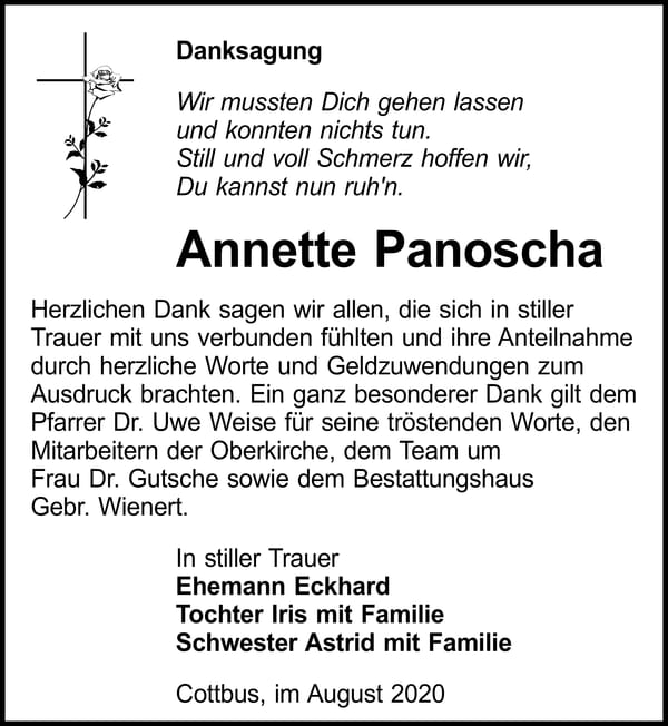 Danksagung Annette Panoscha