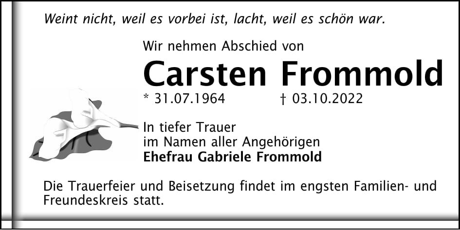 Traueranzeige Carsten Frommold