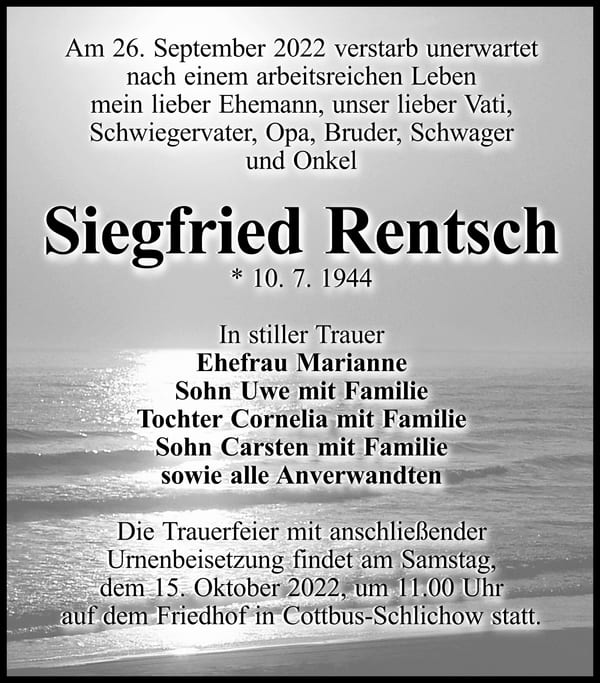 Traueranzeige Siegfried Rentsch