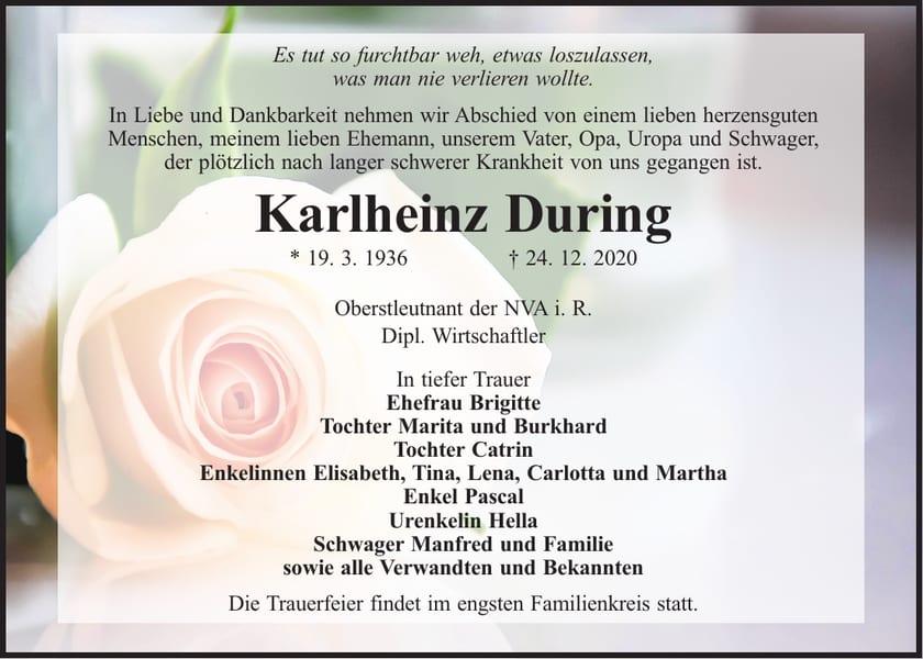 Traueranzeige Karlheinz During