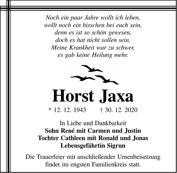 Traueranzeige Horst Jaxa