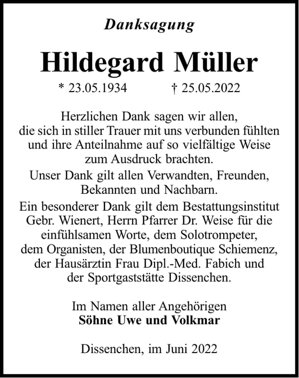 Danksagung Hildegard Müller