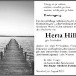 Danksagung Herta Hill, geb. Schmellick