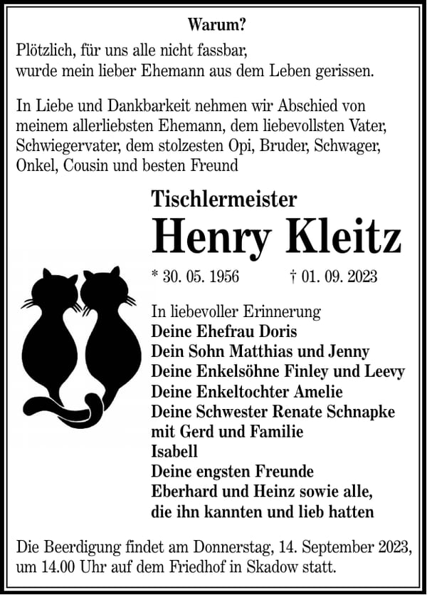 Traueranzeige Henry Kleitz