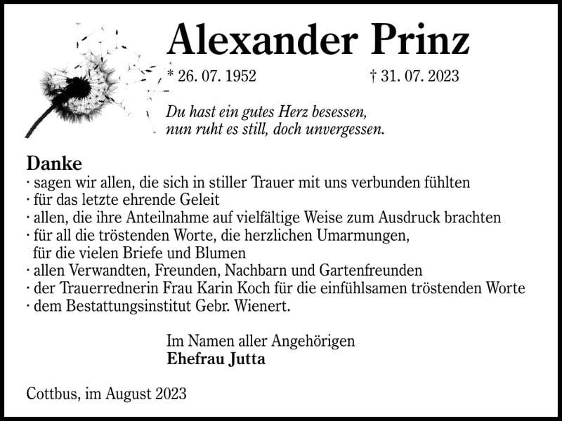 Danksagung Alexander Prinz