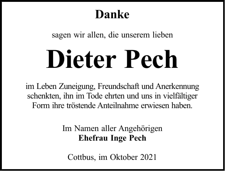 Danksagung Dieter Pech