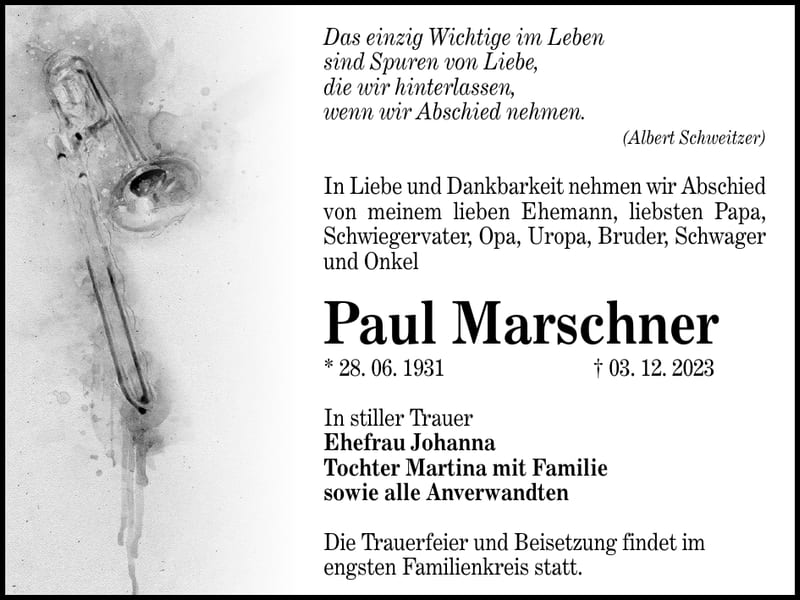 Traueranzeige Paul Marschner