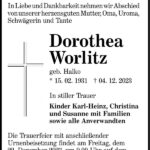 Traueranzeige Dorothea Worlitz, geb. Halko
