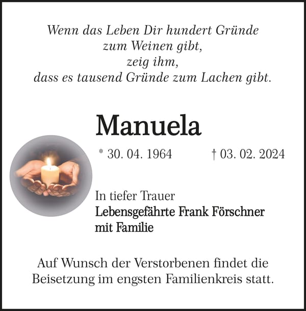Traueranzeige Manuela Herzig