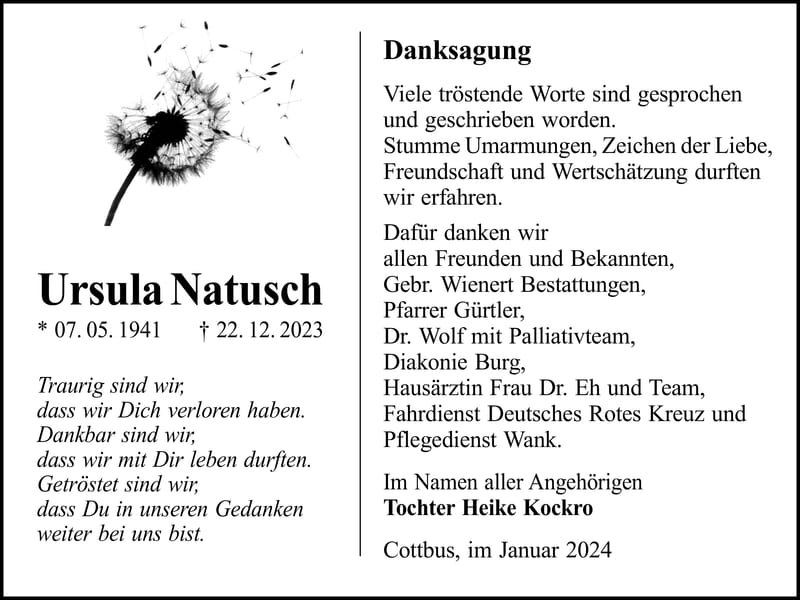 Danksagung Ursula Natusch