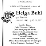 Traueranzeige Helga Buhl, geb. Dubrau