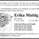Traueranzeige Erika Mattig, geb. Noack