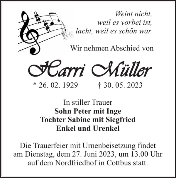 Traueranzeige Harri Müller