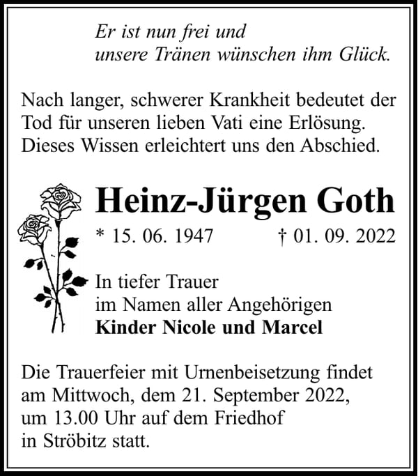Traueranzeige Heinz-Jürgen Goth