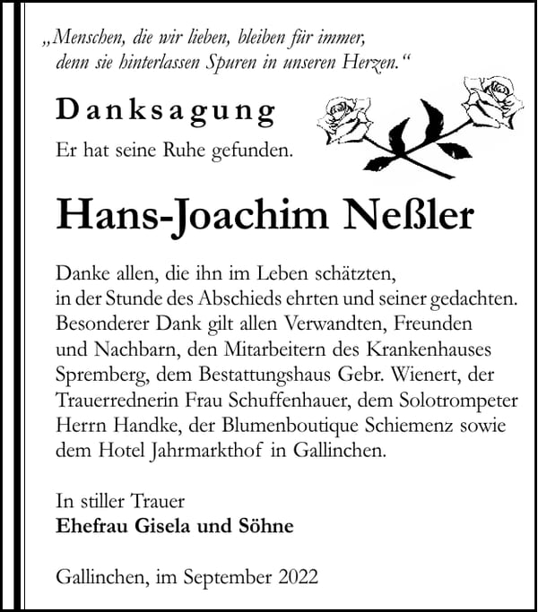 Danksagung Hans-Joachim Neßler