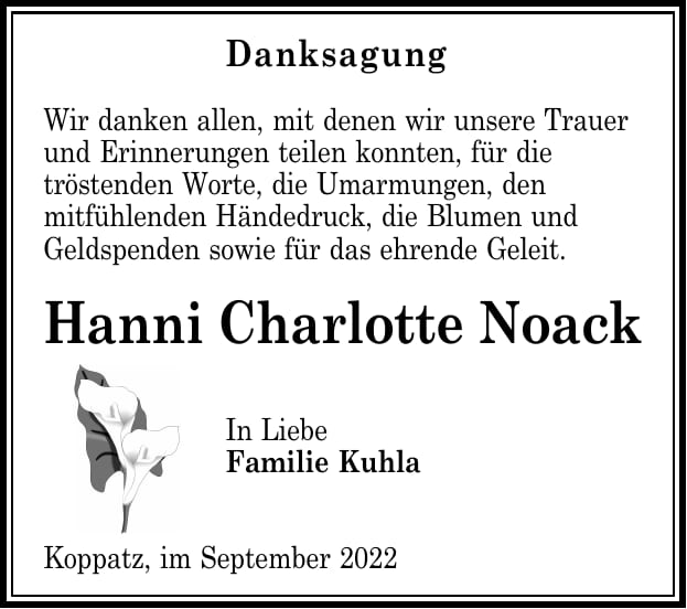 Danksagung Hanni Charlotte Noack