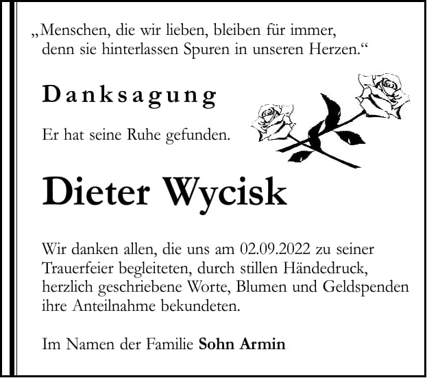 Danksagung Dieter Wycisk