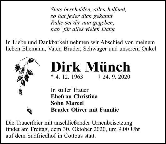 Traueranzeige Dirk Münch