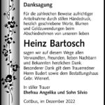 Danksagung Heinz Bartosch