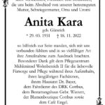 Danksagung Anita Kara, geb. Gänsrich