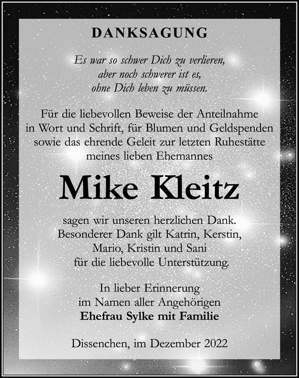 Danksagung Mike Kleitz