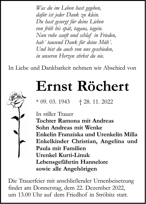 Traueranzeige Ernst Röchert